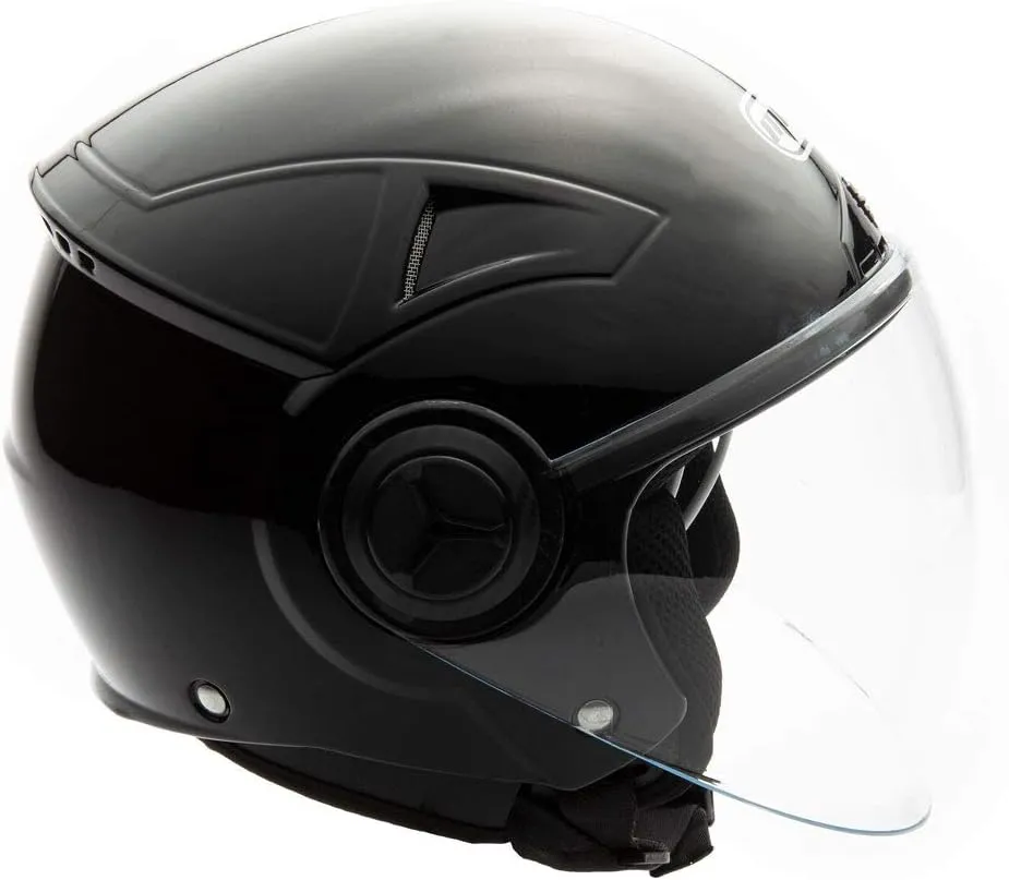 MMG Helmets Open Face Pilot Style Integrated Flip Up Visor DOT - Model 28 (Shiny Black, Large)