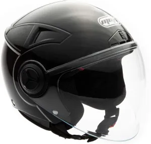 MMG Helmets Open Face Pilot Style Integrated Flip Up Visor DOT - Model 28 (Shiny Black, Large)