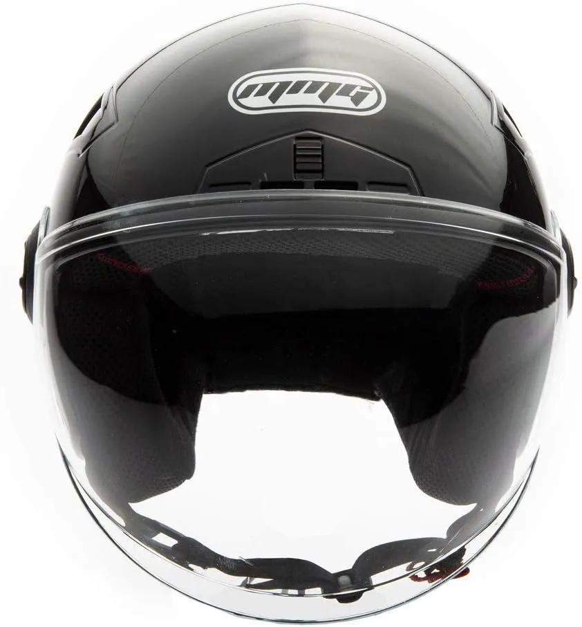 MMG Helmets Open Face Pilot Style Integrated Flip Up Visor DOT - Model 28 (Shiny Black, Large)