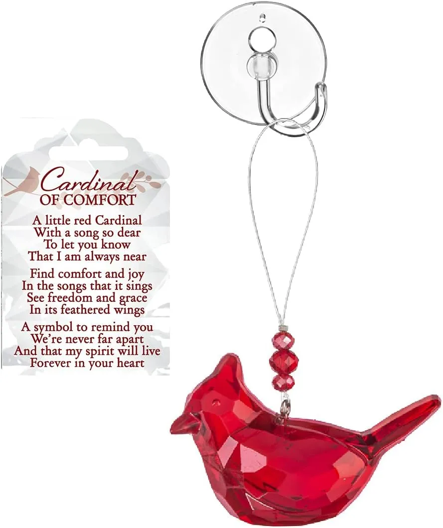 MMS Gifts Memorial Cardinal Ornament Gift Red Bird Hanging Crystal Window Décor, Story Card and Suction Cup, Sign of a Visitor from Heaven 3 Pcs(Cardinal Of Comfort)