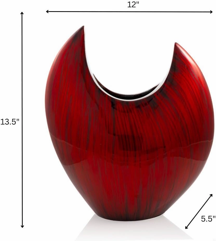 Modern Day Accents 3627 Acentuada Fat Pointed Red Glaze Vase, Flower Vase, Plants, Centerpiece, Home Decor, Office Decor, Arrangement 13.5" H