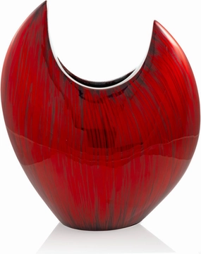 Modern Day Accents 3627 Acentuada Fat Pointed Red Glaze Vase, Flower Vase, Plants, Centerpiece, Home Decor, Office Decor, Arrangement 13.5" H