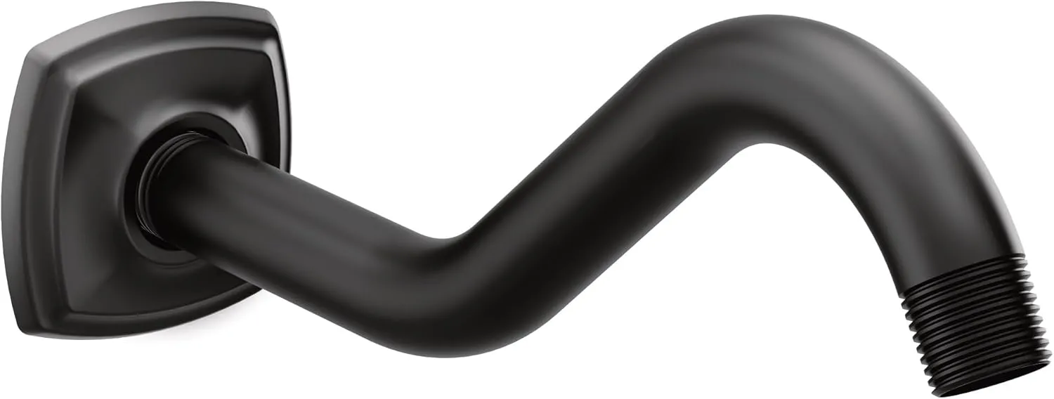 Moen 161951BL Curved Shower Arm with Wall Flange, Matte Black