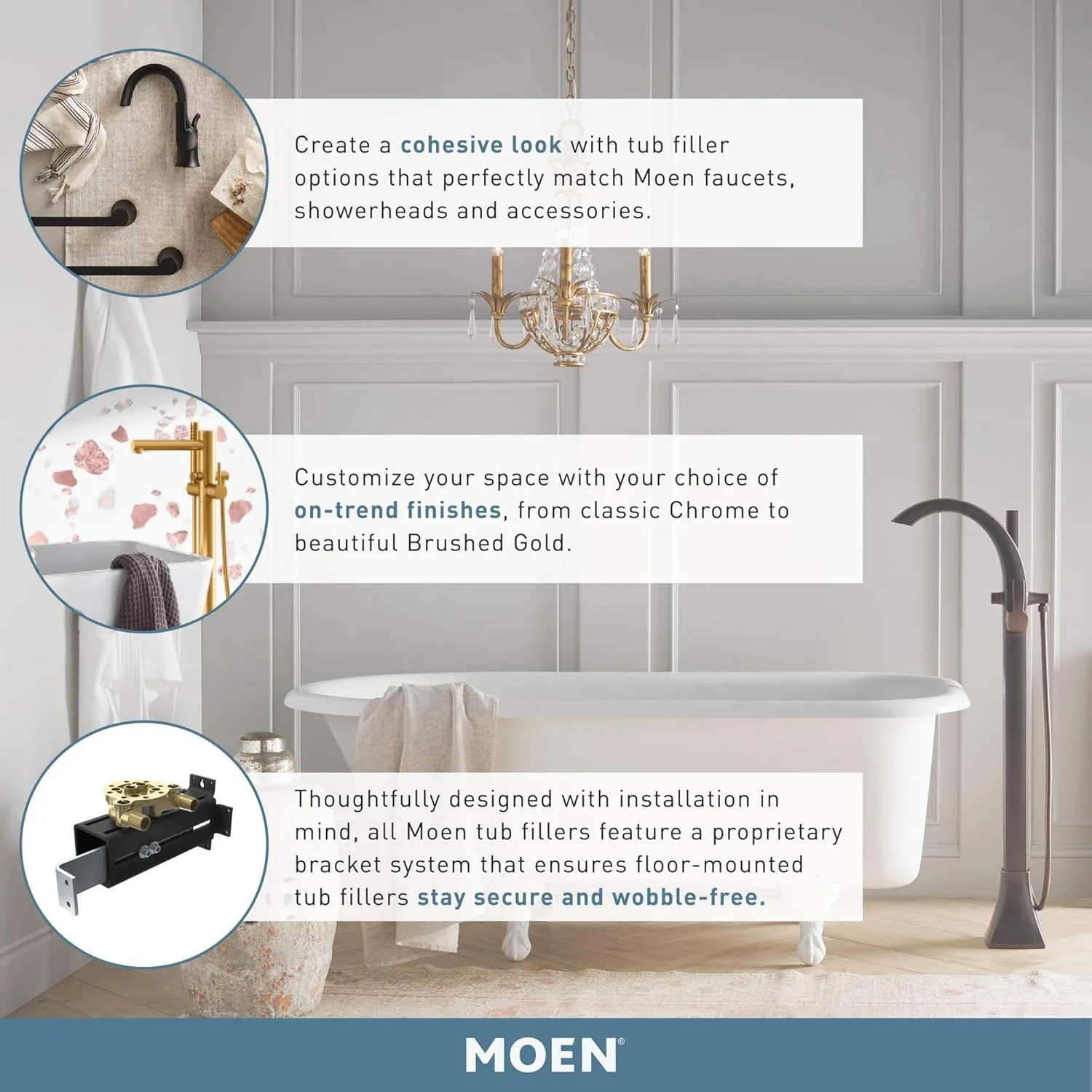 Moen 395BL Align One-Handle Freestanding Floor Mount Tub Filler with Handshower, Matte Black