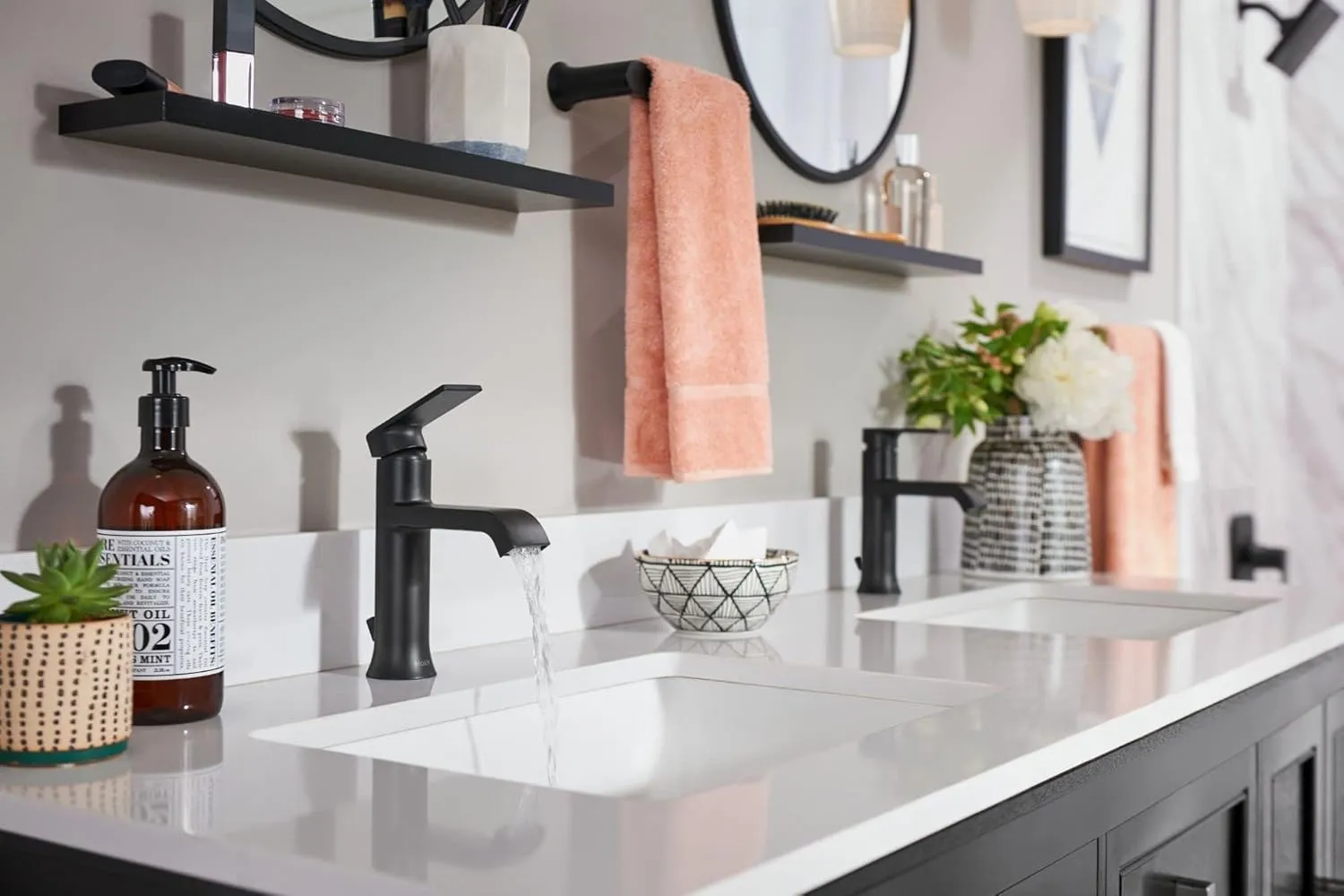 Moen 6702BL Genta LX One Handle Single Hole Modern Bathroom Sink Optional Deckplate, Faucet Height: 7-19/20 in, Matte Black