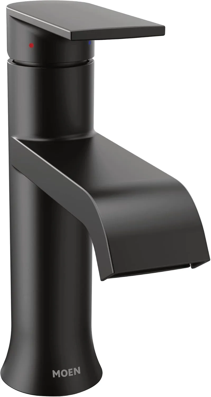 Moen 6702BL Genta LX One Handle Single Hole Modern Bathroom Sink Optional Deckplate, Faucet Height: 7-19/20 in, Matte Black
