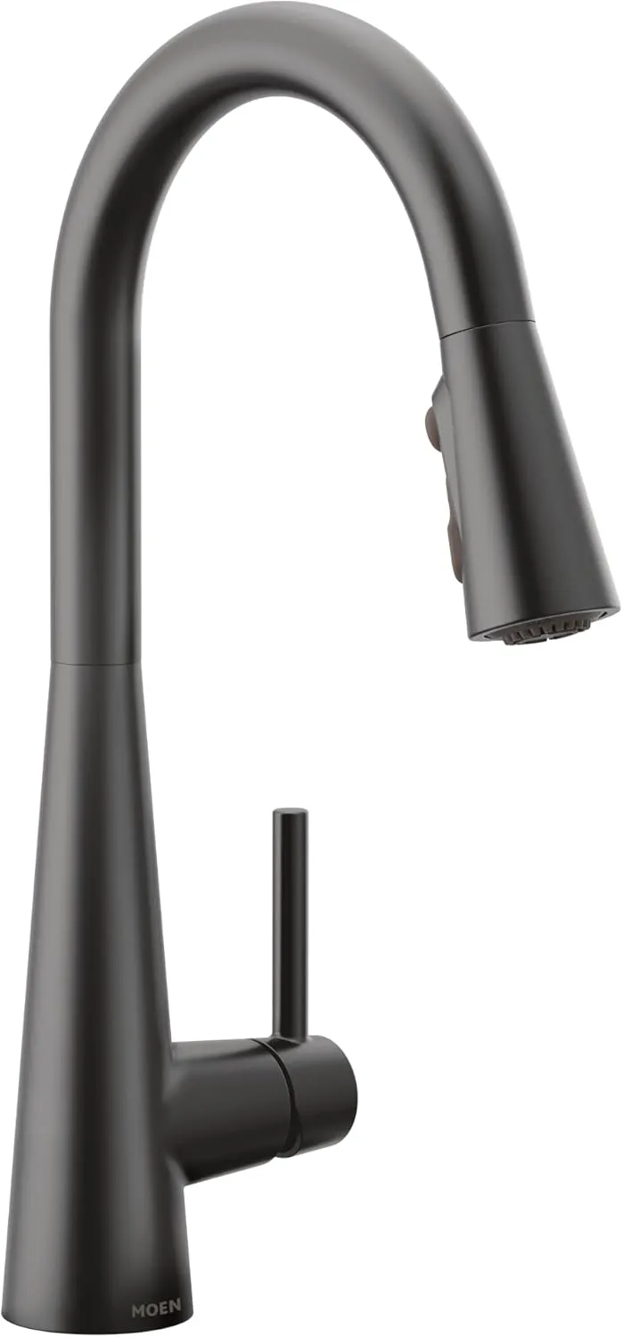 Moen 7864BL Sleek One Handle High Arc Pulldown Modern Kitchen Faucet Featuring Power Boost, Matte Black