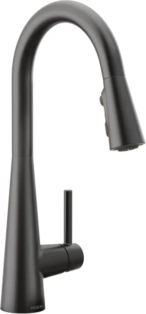 Moen 7864BL Sleek One Handle High Arc Pulldown Modern Kitchen Faucet Featuring Power Boost, Matte Black