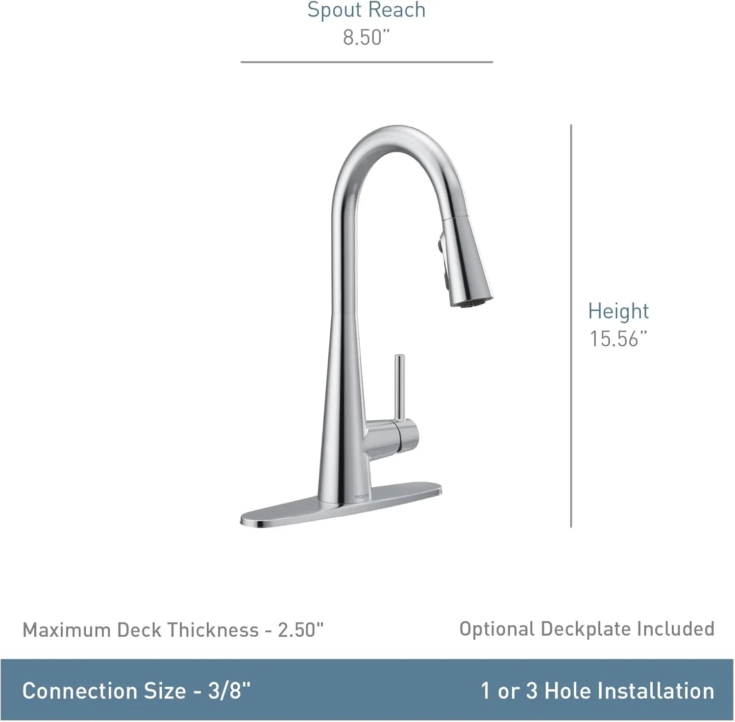 Moen 7864BL Sleek One Handle High Arc Pulldown Modern Kitchen Faucet Featuring Power Boost, Matte Black