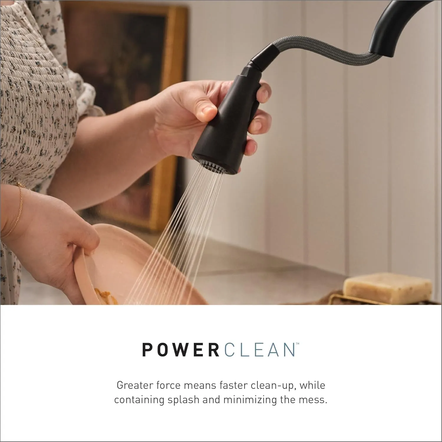 Moen Essie Matte Black One-Handle High Arc Pre-Rinse Spring Pulldown Kitchen Faucet with Power Clean, 87814BL
