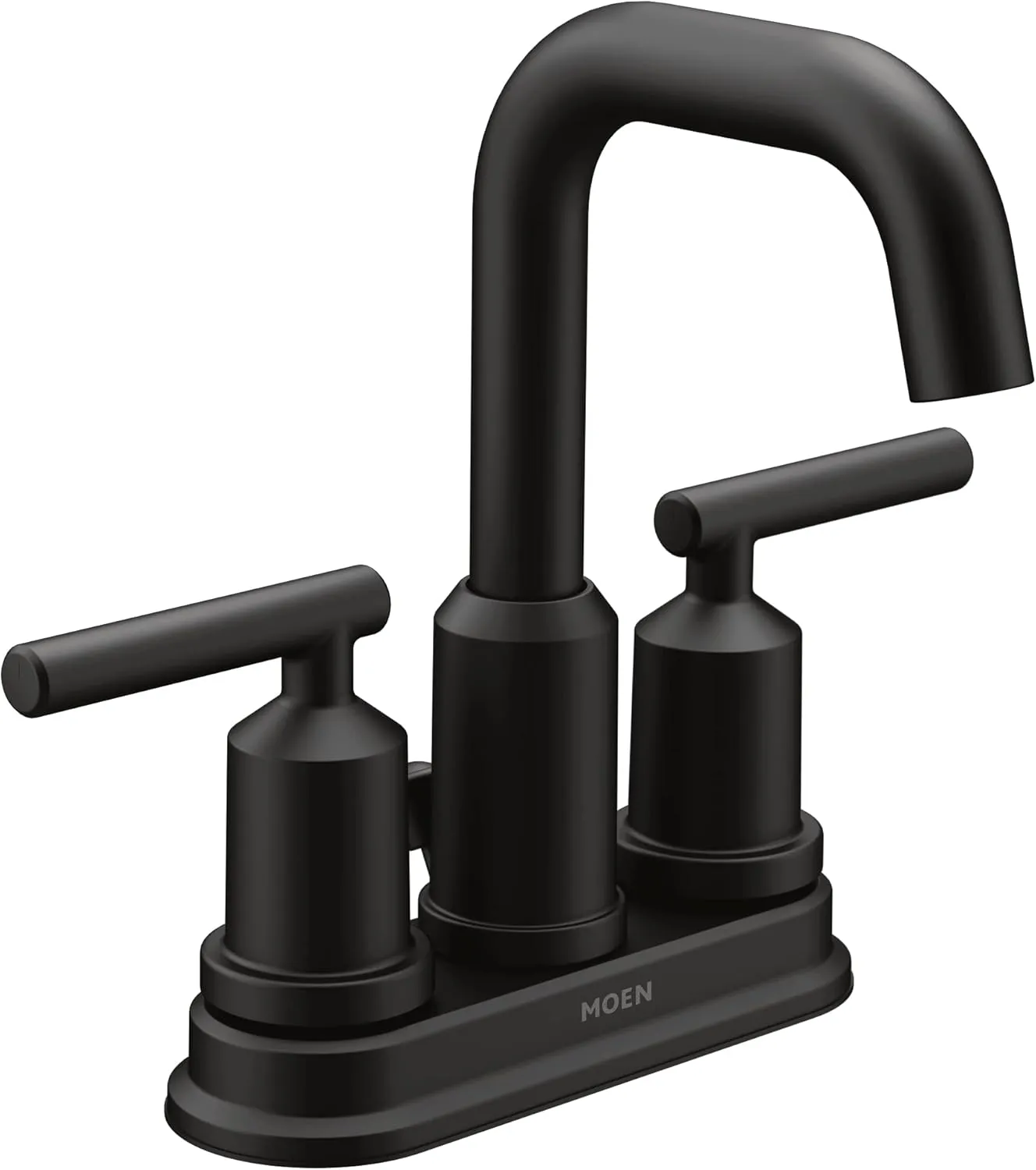 Moen Gibson Matte Black Two-Handle Centerset High Arc Modern Bathroom Faucet with Drain Assembly, Contemporary Black Sink Faucet for 3-Hole Countertops, 6150BL