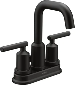 Moen Gibson Matte Black Two-Handle Centerset High Arc Modern Bathroom Faucet with Drain Assembly, Contemporary Black Sink Faucet for 3-Hole Countertops, 6150BL