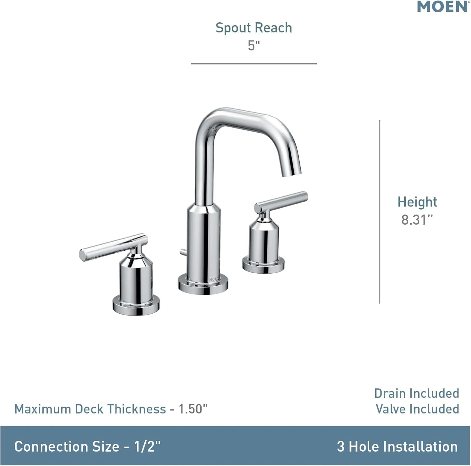 Moen Gibson Matte Black Two-Handle High Arc Widespread Bathroom Sink Faucet for 3-Hole Setups with Valve Included, TV6142BL