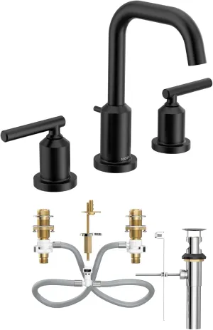 Moen Gibson Matte Black Two-Handle High Arc Widespread Bathroom Sink Faucet for 3-Hole Setups with Valve Included, TV6142BL