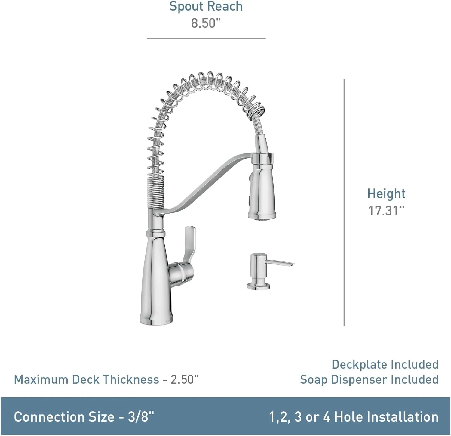Moen Nolia Matte Black One-Handle Pre-Rinse Spring Kitchen Faucet with Pull Down Sprayer, Single Hole Kitchen Sink Faucet with Soap Dispenser, 87886BL