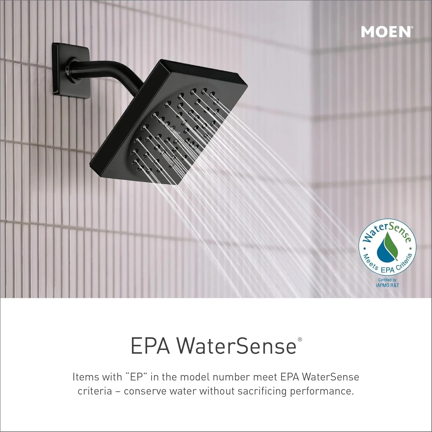 Moen S6365EPBL Voss 6" Single-Function Eco-Performance Rainshower Showerhead with Immersion Technology, Matte Black