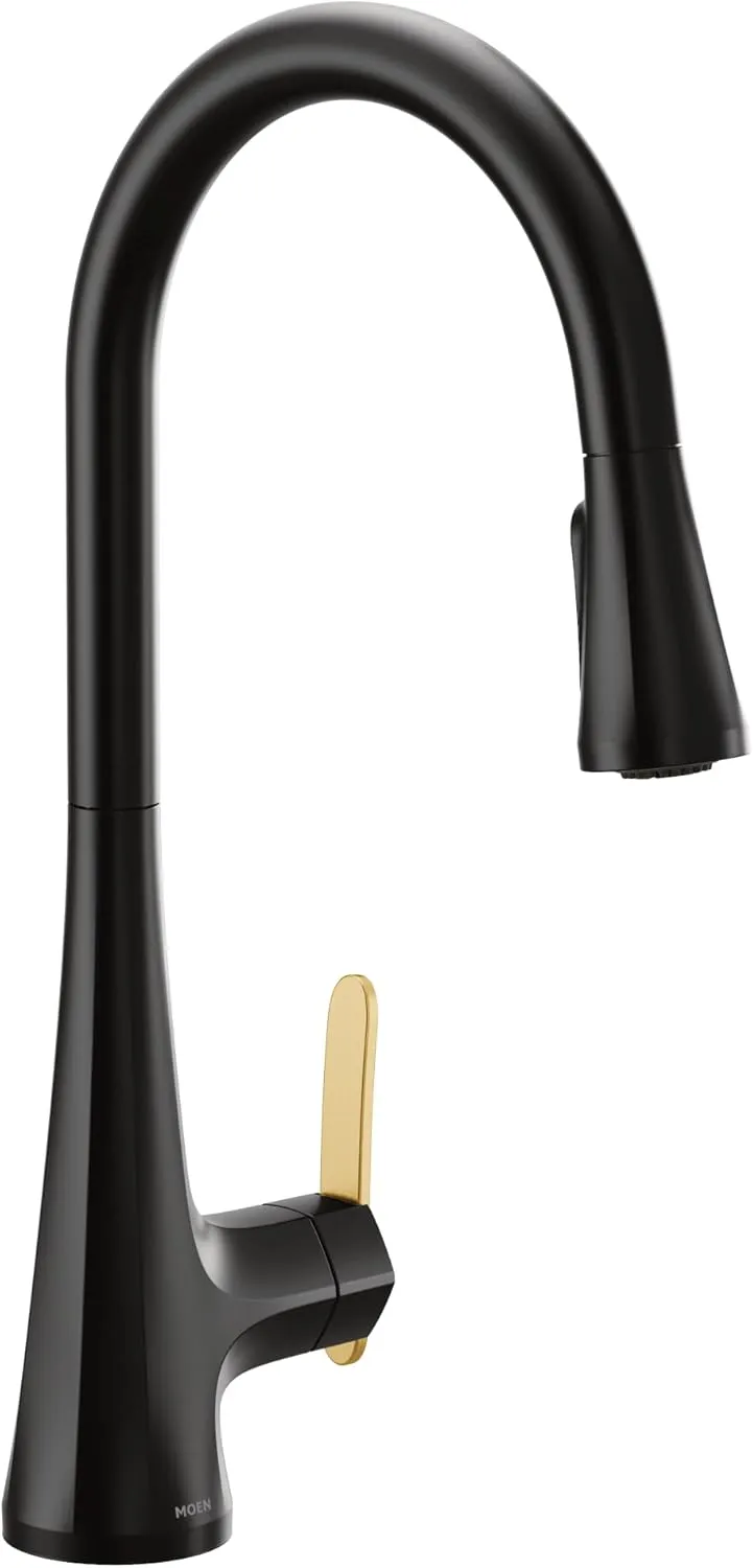 Moen S7235BL Sinema One-Handle High Arc Pulldown Kitchen Faucet featuring Power Boost and Reflex, Matte Black