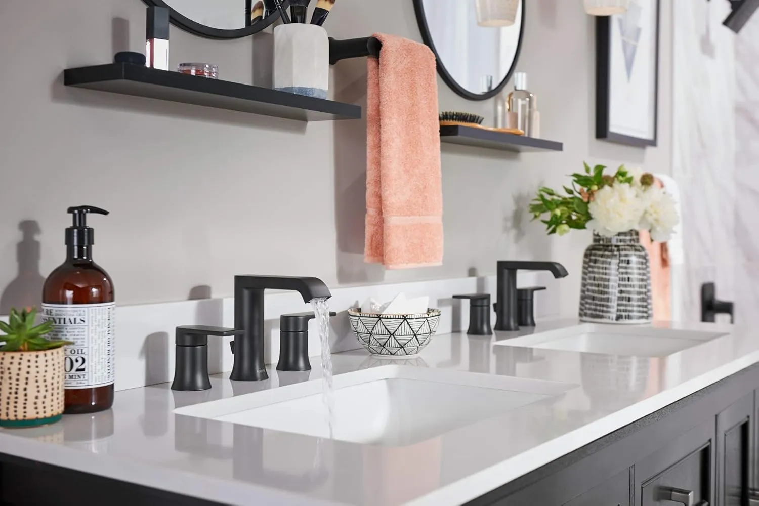 Moen T6708BL Genta LX Two Handle Widespread Modern Bathroom Facuet Valve Required, Matte Black