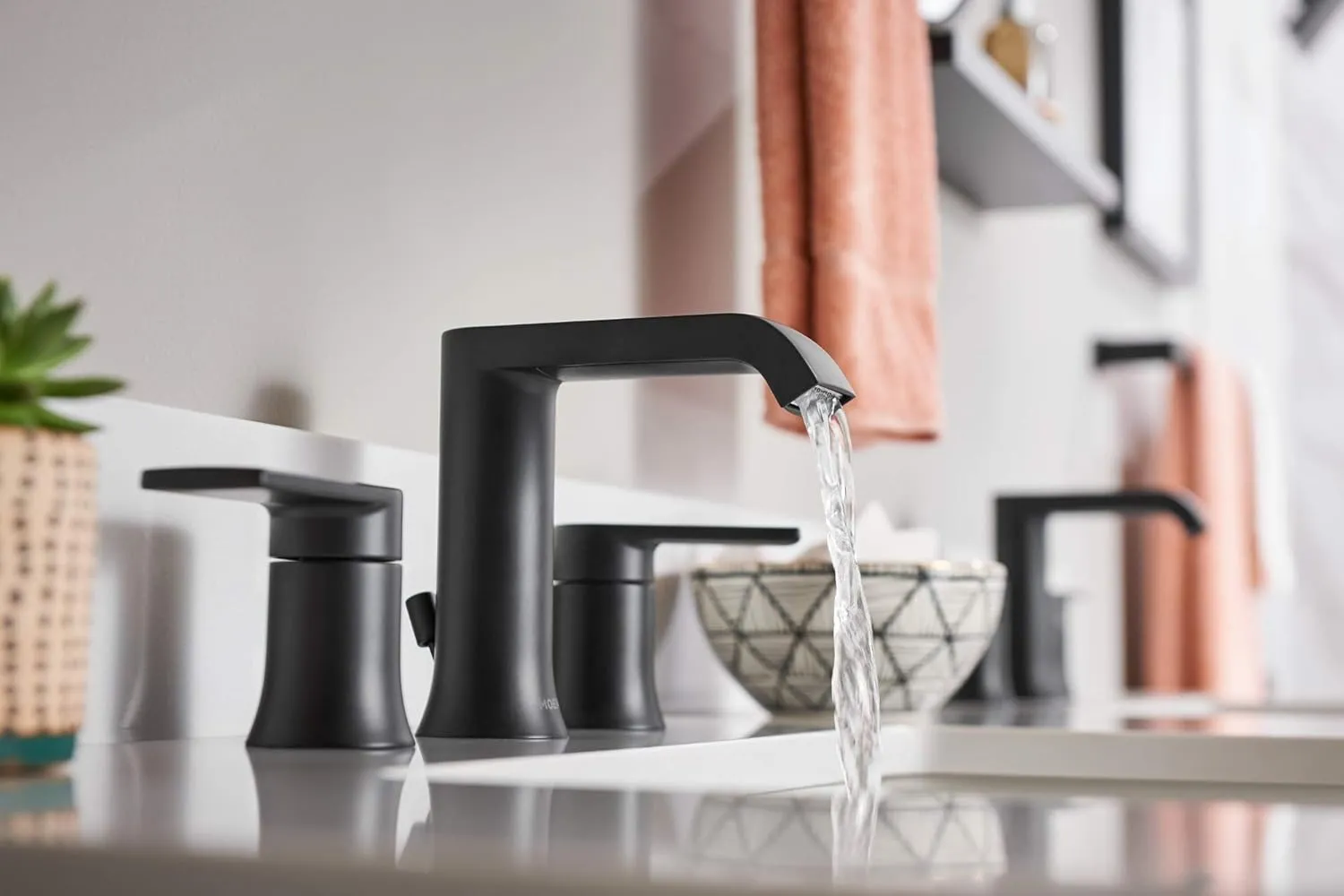 Moen T6708BL Genta LX Two Handle Widespread Modern Bathroom Facuet Valve Required, Matte Black