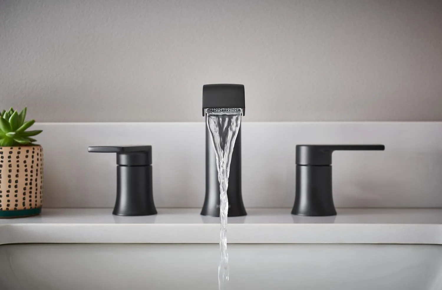 Moen T6708BL Genta LX Two Handle Widespread Modern Bathroom Facuet Valve Required, Matte Black