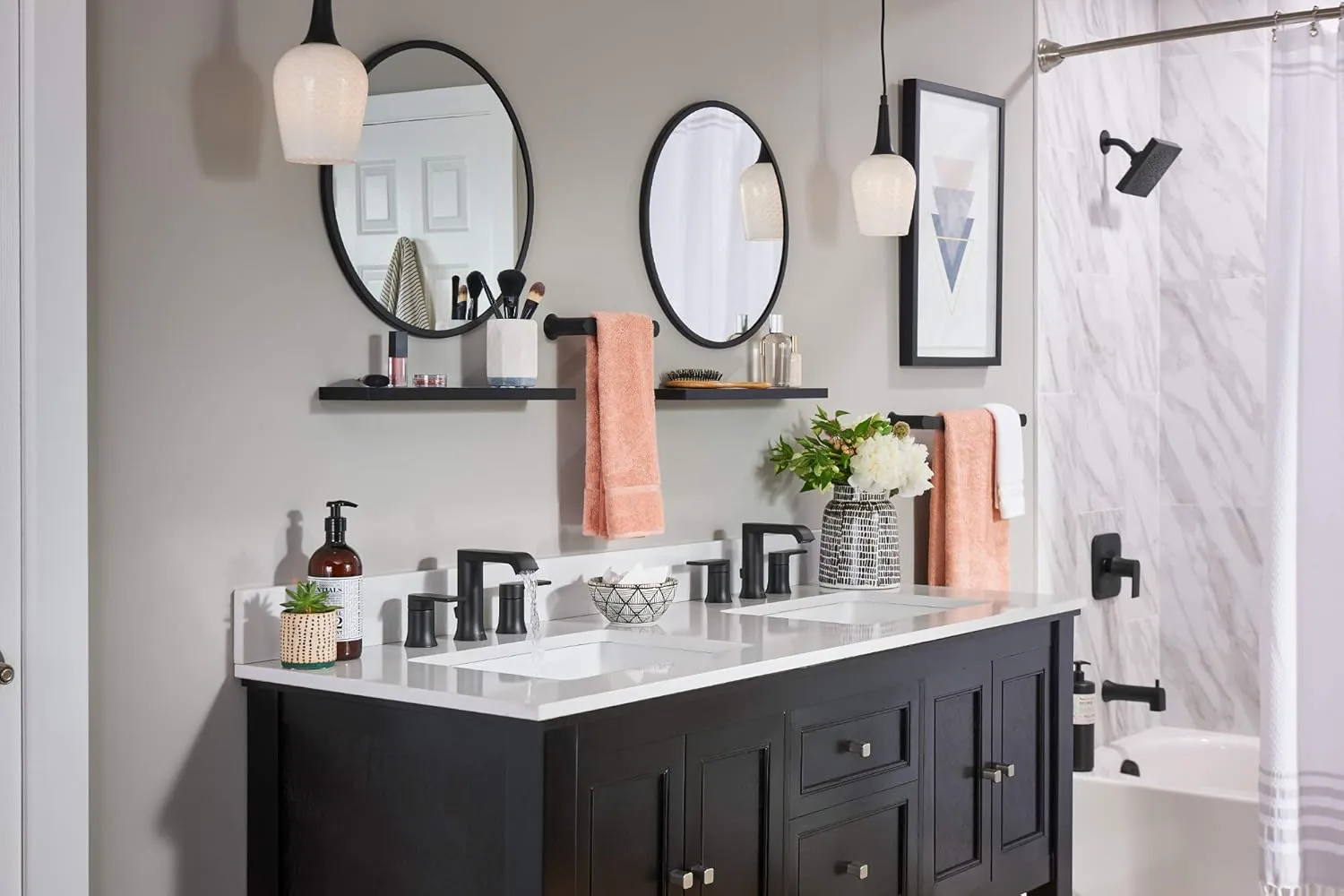 Moen T6708BL Genta LX Two Handle Widespread Modern Bathroom Facuet Valve Required, Matte Black