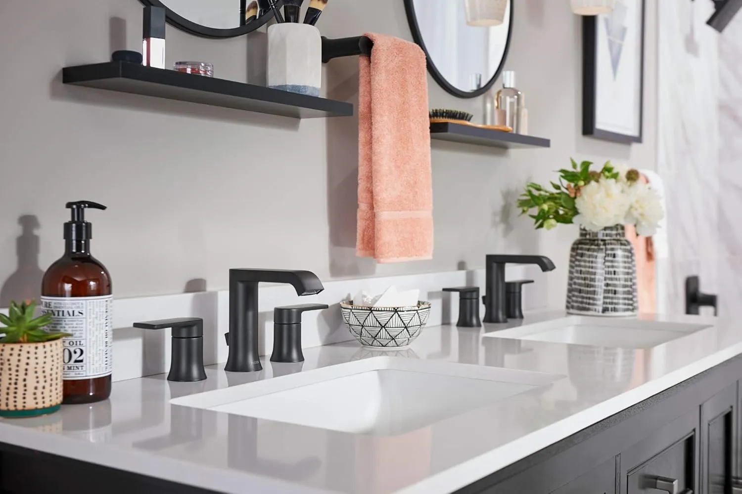 Moen T6708BL Genta LX Two Handle Widespread Modern Bathroom Facuet Valve Required, Matte Black