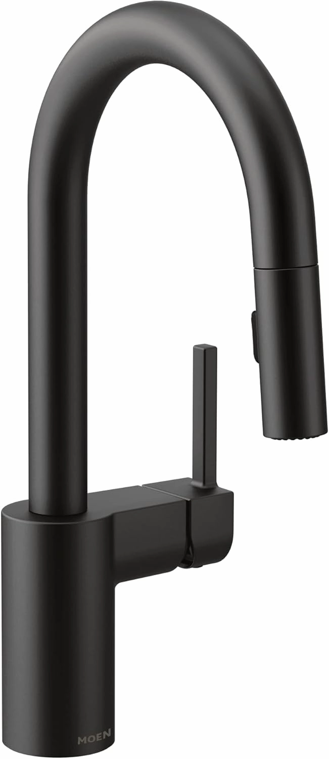 Moen 5965BL One Handle Pulldown Bar Faucet with Power Clean Featuring Reflex, Matte Black