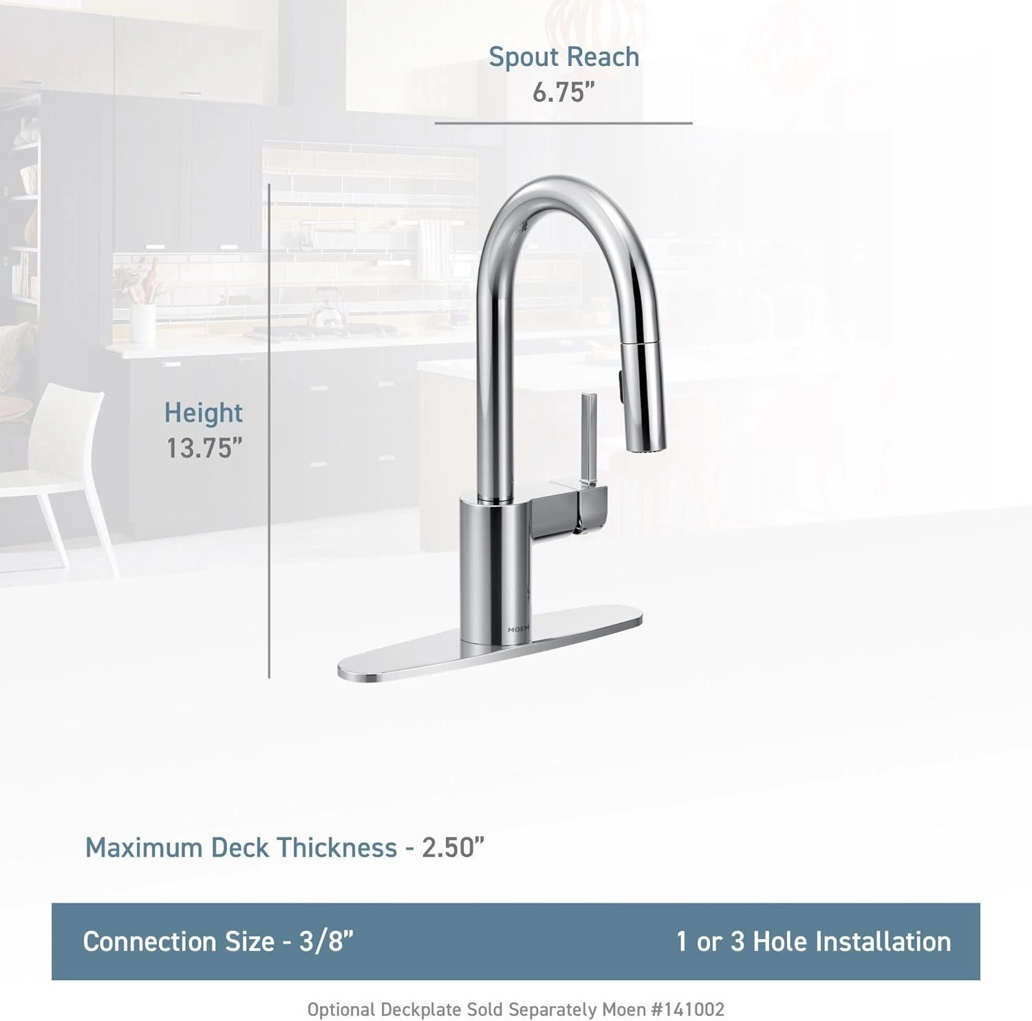 Moen 5965BL One Handle Pulldown Bar Faucet with Power Clean Featuring Reflex, Matte Black