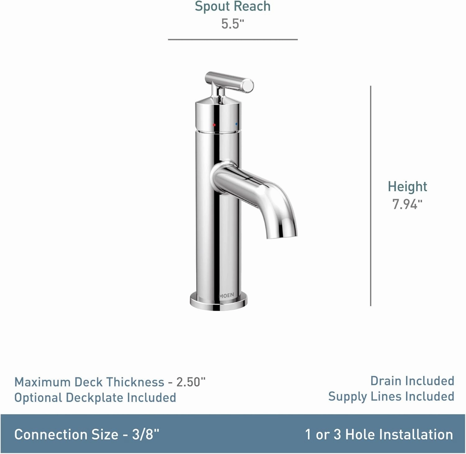 Moen 6145BL Gibson One Handle Single Hole Modern Bathroom Sink Faucet with Optional Deckplate, Matte Black