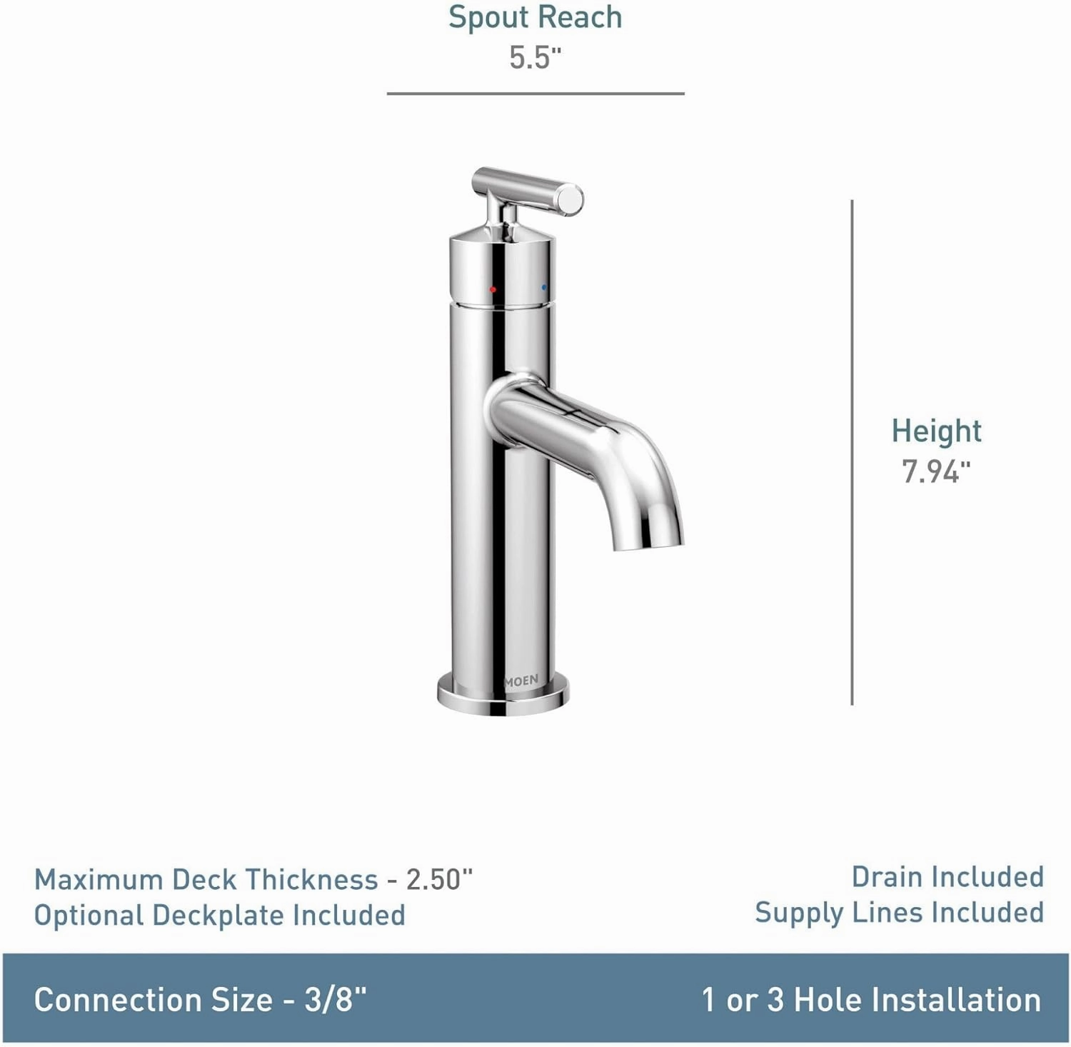 Moen 6145BL Gibson One Handle Single Hole Modern Bathroom Sink Faucet with Optional Deckplate, Matte Black