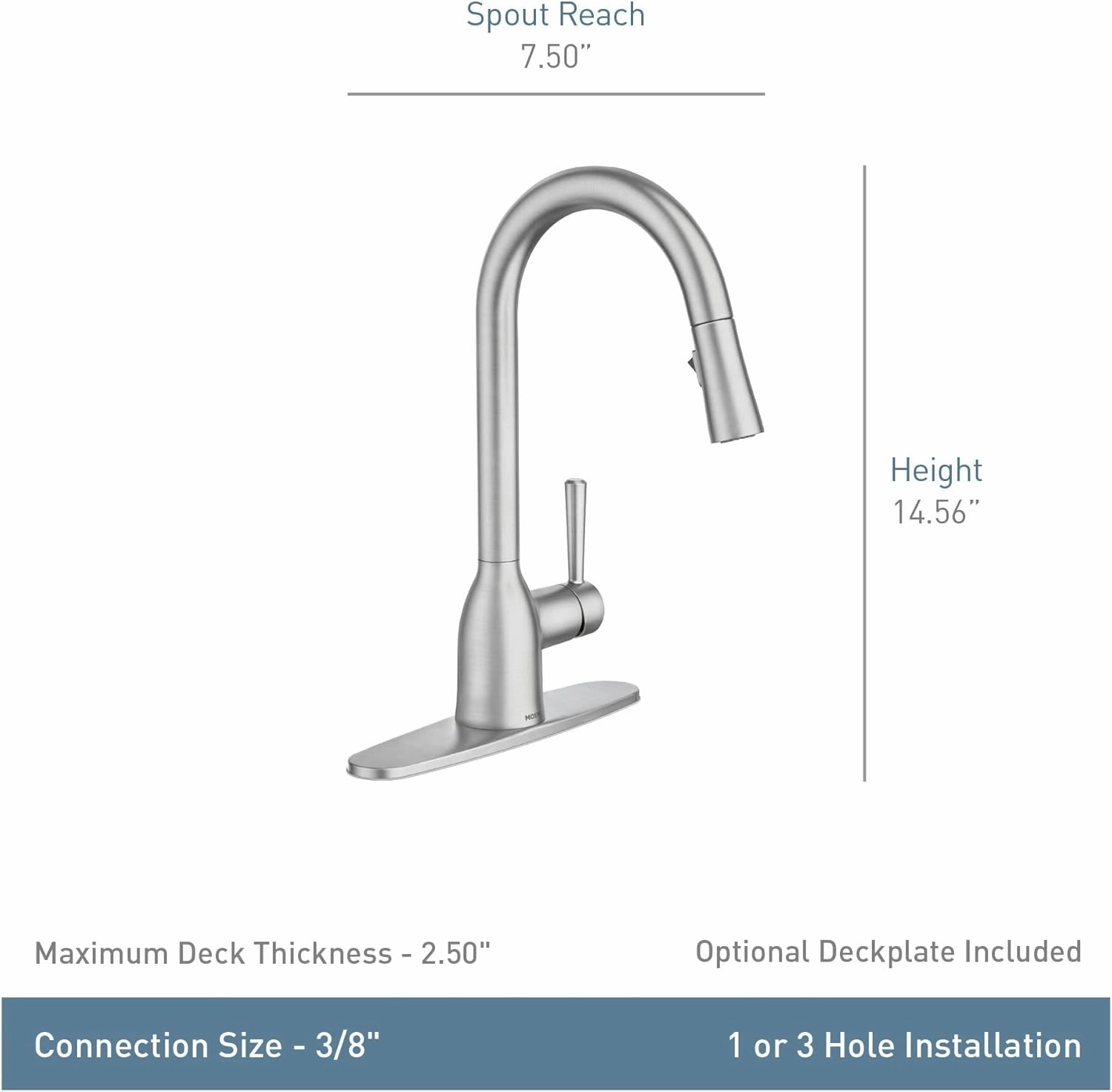 Moen Adler Matte Black One-Handle High Arc Kitchen Sink Faucet with Power Clean, Modern Kitchen Faucet with Pull Down Sprayer, 87233BL