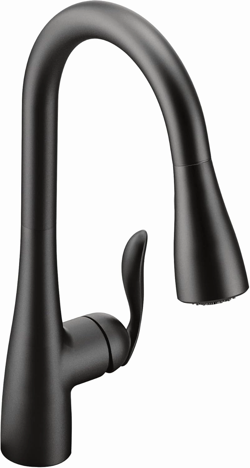 Moen Arbor Matte Black One-Handle Pulldown Kitchen Sink Faucet Featuring Power Boost and Reflex Docking System, Black Kitchen Faucet with Pull Down Sprayer, 7594BL