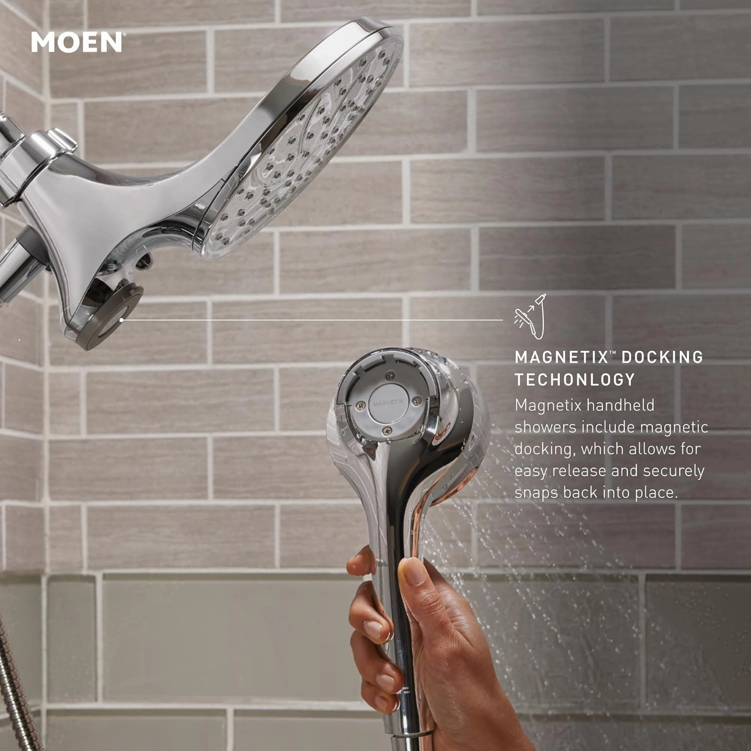 Moen Engage Matte Black Magnetix Eco-Performance Six-Function Detachable Handheld Shower Head with Magnetic Docking System and 60-Inch Hose, 26100EPBL