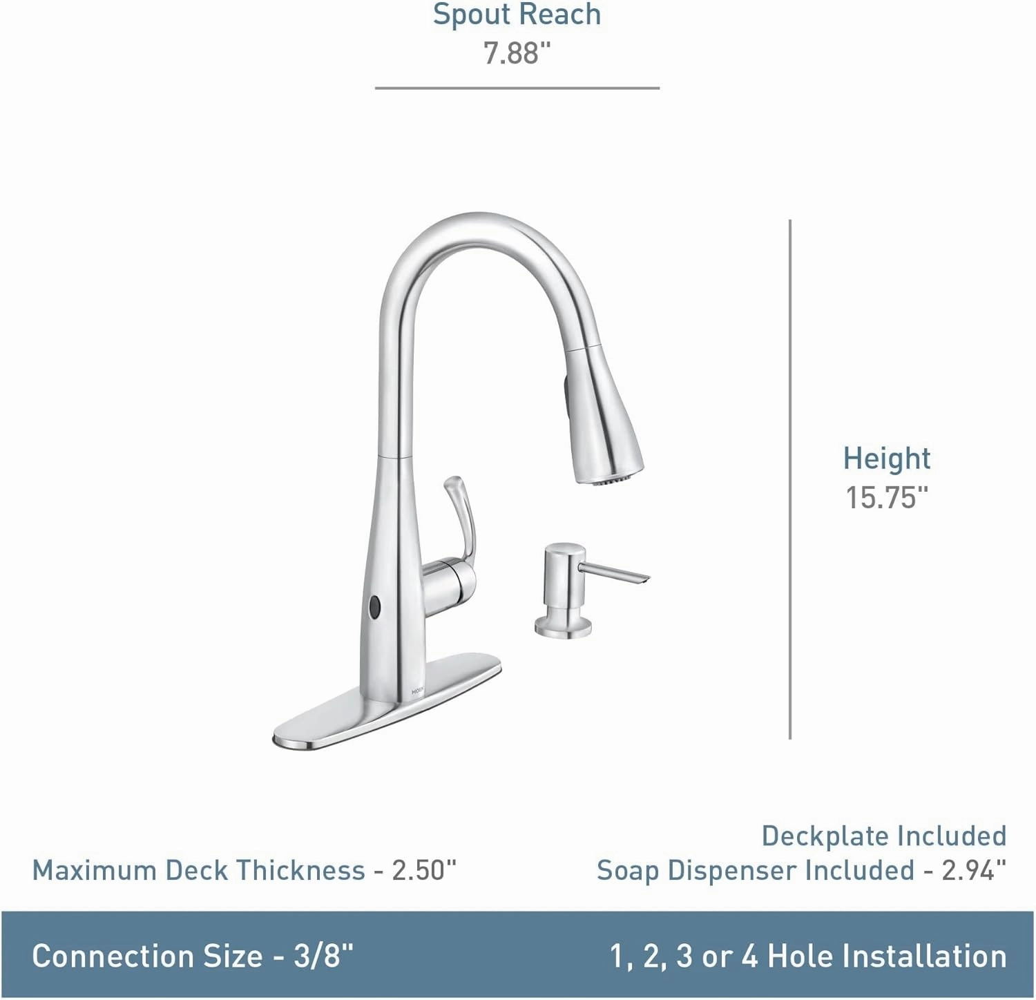 Moen Essie Matte Black MotionSense Wave One-Handle Touchless Kitchen Faucet with Pulldown Sprayer and Soap Dispenser, 87014EWBL