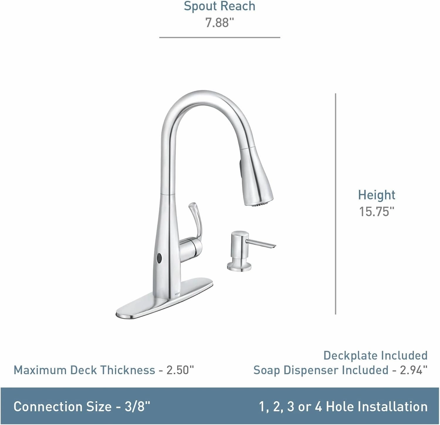 Moen Essie Matte Black MotionSense Wave One-Handle Touchless Kitchen Faucet with Pulldown Sprayer and Soap Dispenser, 87014EWBL