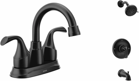 Moen Idora Matte Black Two-Handle Centerset Bathroom Sink Faucet with Drain Assembly, 84115BL   Moen Idora Matte Black Posi-Temp Tub and Shower with Valve Included, 82115BL