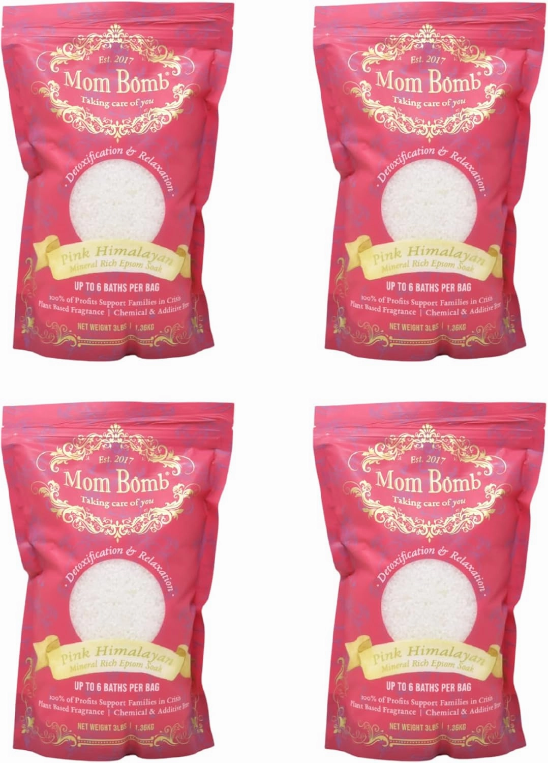 Mom Bomb Pink Himalayan Bath Soaks: Indulge in 3 lbs of Serenity for Baths, Showers, and Foot Treatments