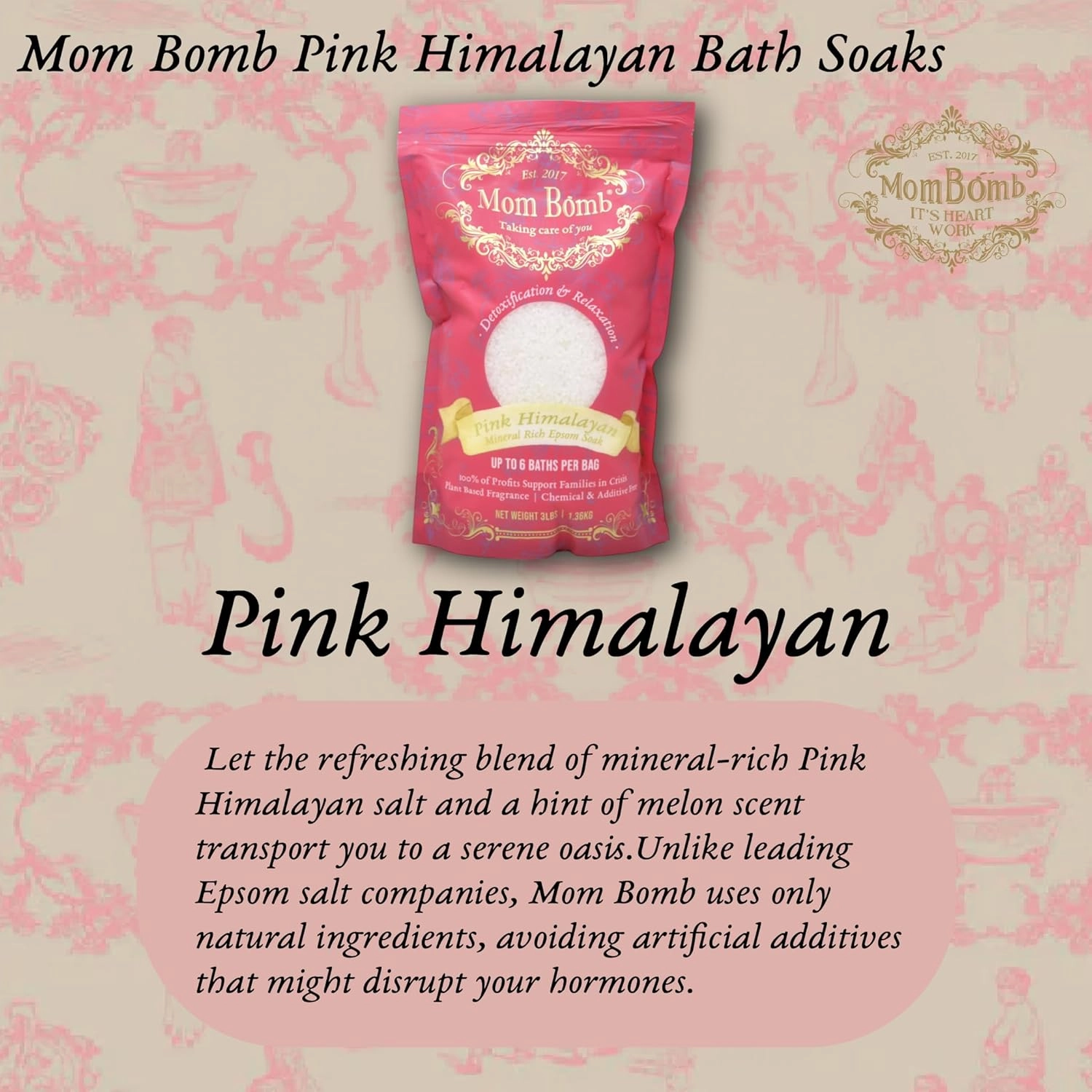 Mom Bomb Pink Himalayan Bath Soaks: Indulge in 3 lbs of Serenity for Baths, Showers, and Foot Treatments