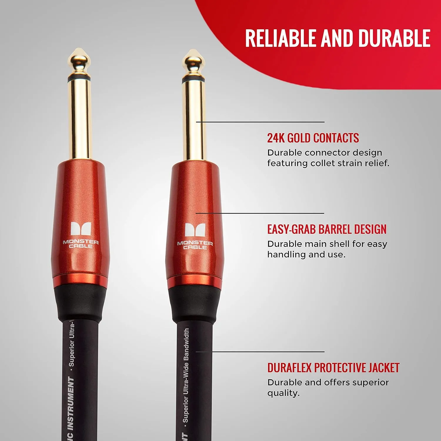 Monster Prolink Acoustic Instrument Cable - 21 ft Guitar Cable with Straight to Straight Connectors, Delivering Rich & Clean Sound