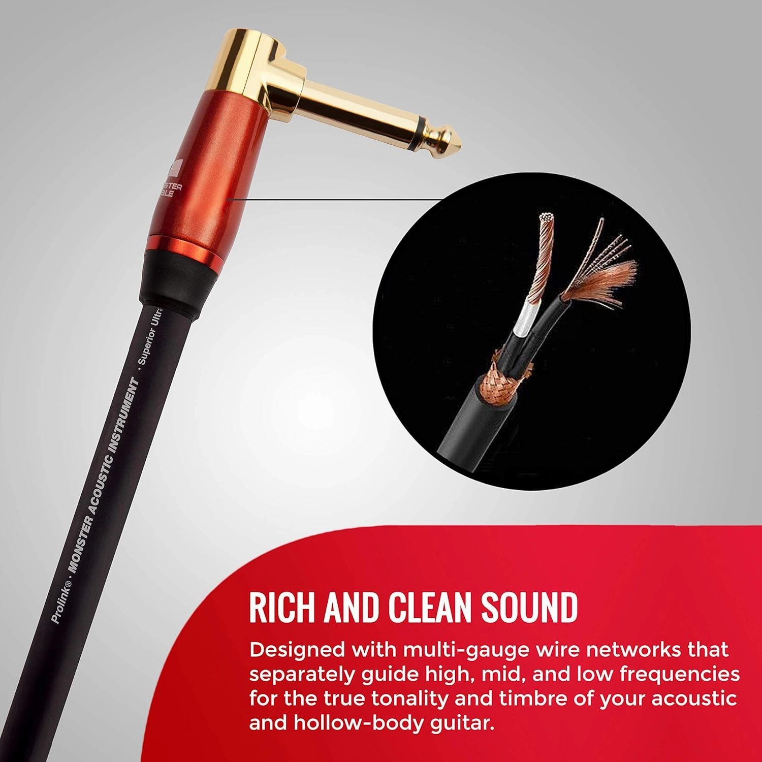 Monster Prolink Acoustic Instrument Cable. 12 ft Guitar Cable. Right Angle to Straight Cable w/Superior Delivery Speed. Rich & Clean Sound Cord Instrument Cable.