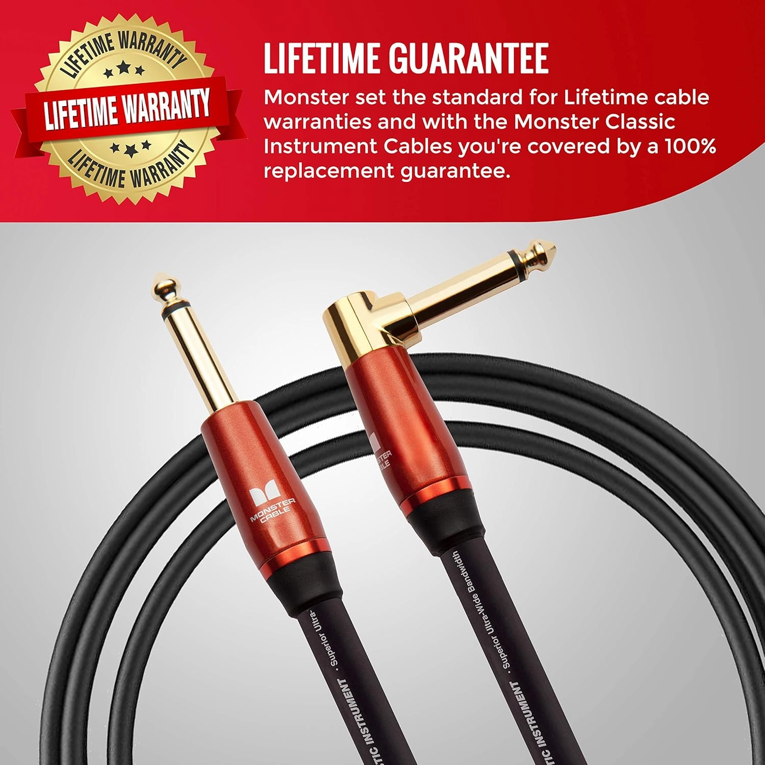 Monster Prolink Acoustic Instrument Cable. 12 ft Guitar Cable. Right Angle to Straight Cable w/Superior Delivery Speed. Rich & Clean Sound Cord Instrument Cable.