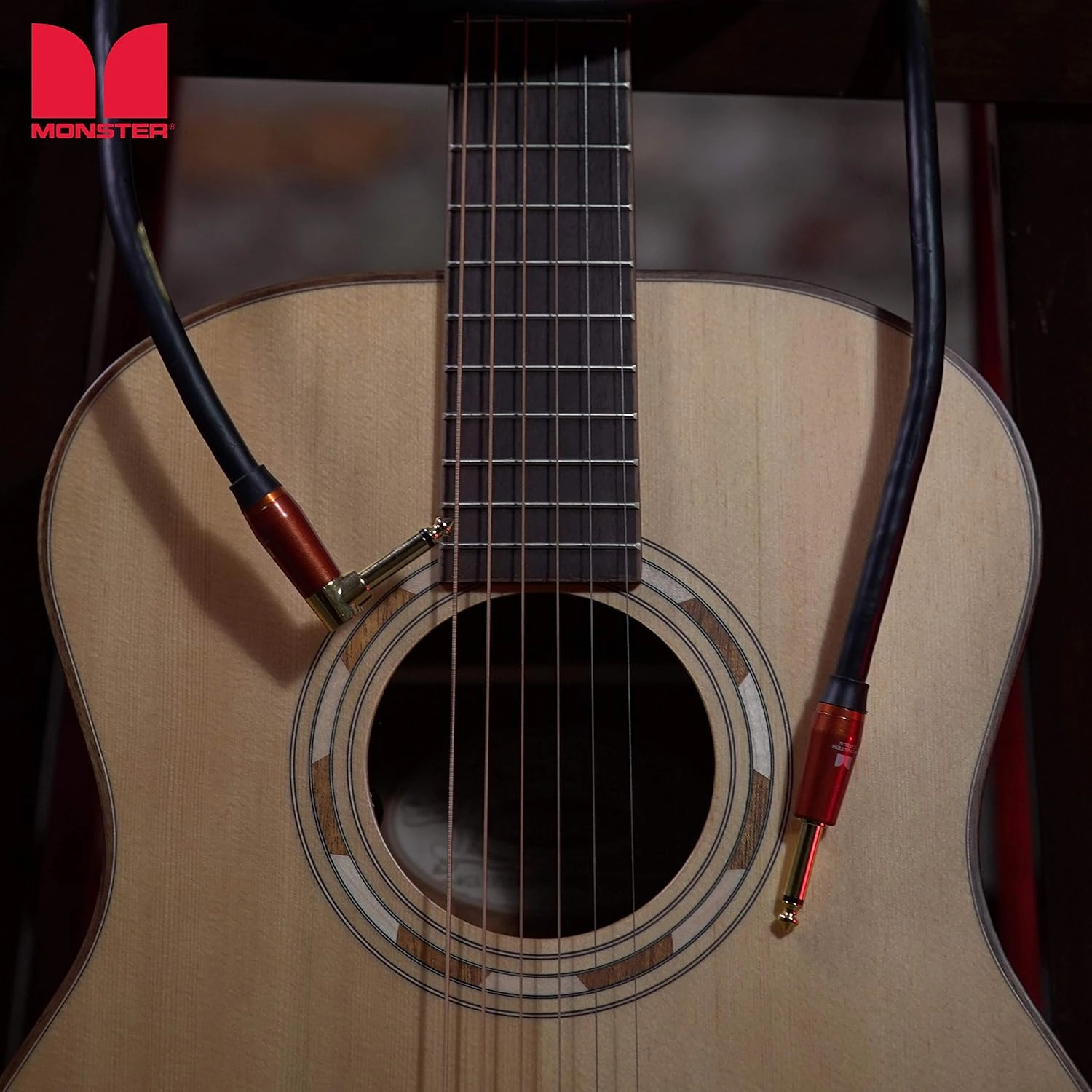 Monster Prolink Acoustic Instrument Cable. 12 ft Guitar Cable. Right Angle to Straight Cable w/Superior Delivery Speed. Rich & Clean Sound Cord Instrument Cable.