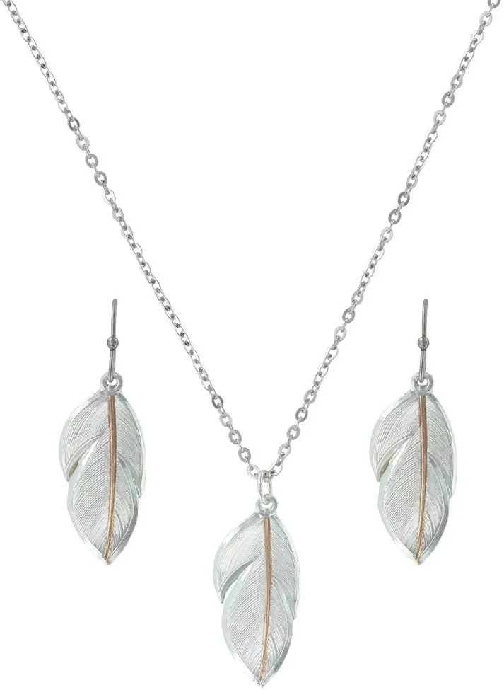 Montana Silversmiths Women's Downy Feather Necklace and Earrings Jewelry Set - JS2878RG One Size