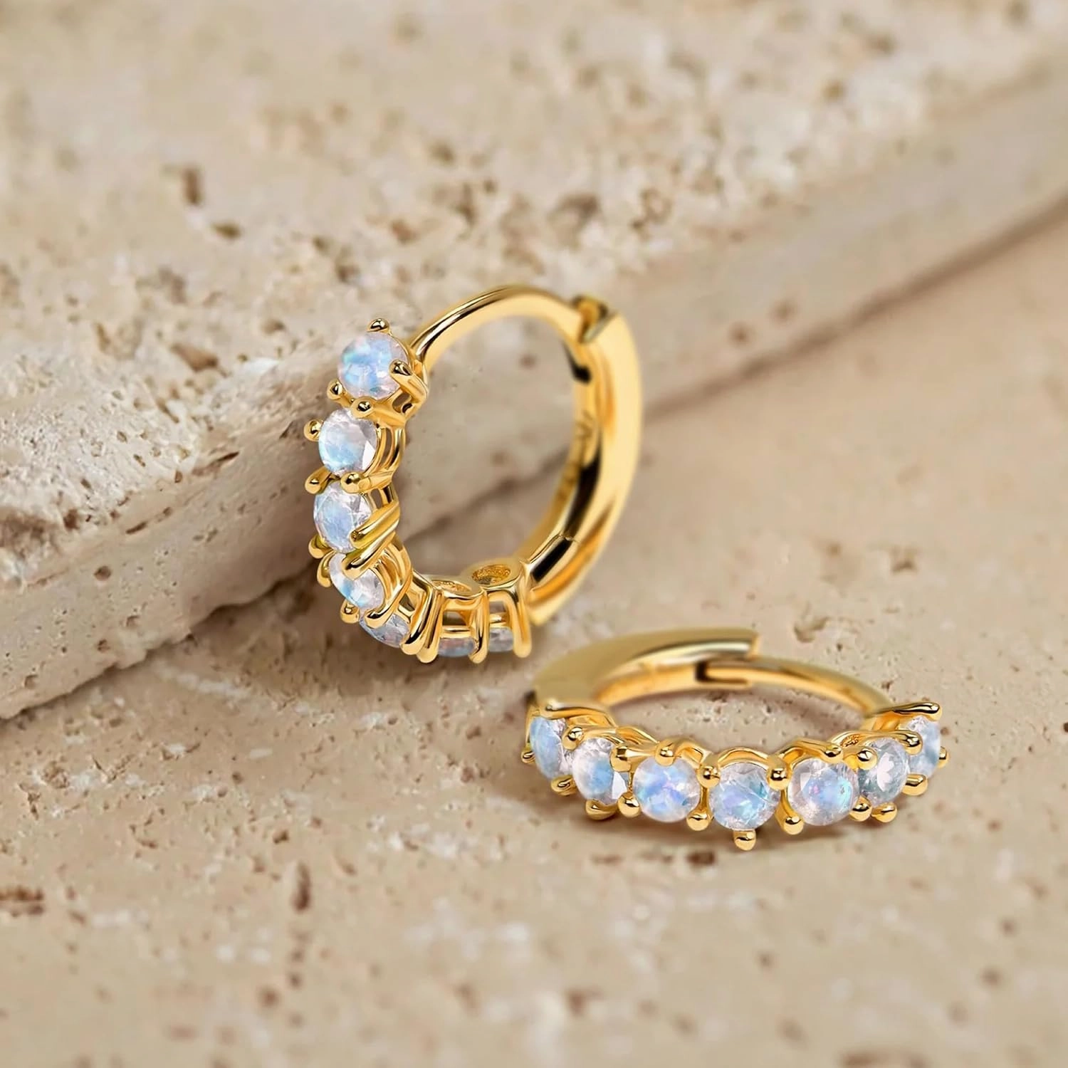 Moon Magic - Authentic Sterling Silver Moonstone Earrings - 18k Rose & Yellow Gold - Real Moonstone Jewelry