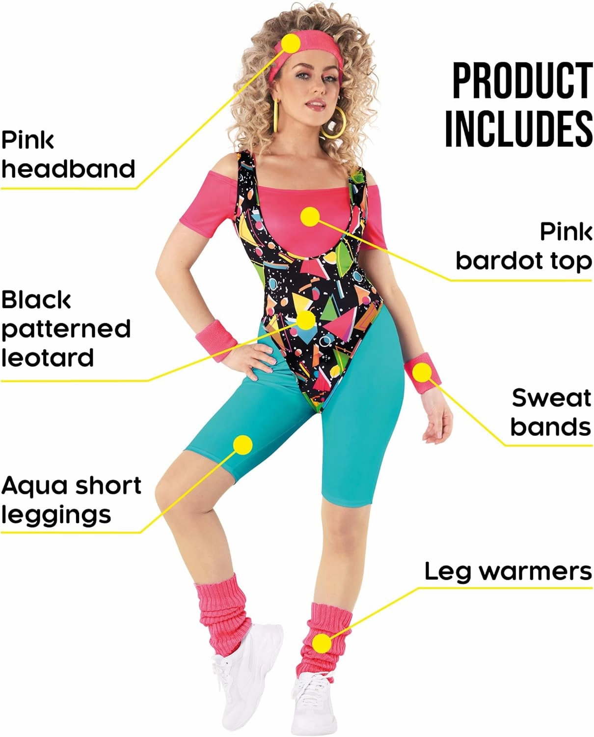 Morph 80s Workout Outfit for Women 90s Retro Workout Outfits 80 s Aerobics Outfit Halloween Costume for Womens