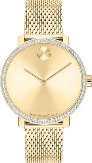 Movado Bold Shimmer Women's Watch - Swiss Quartz Movement, Sparkling Crystal Bezel, Mesh Bracelet - 3 ATM Water Resistance - Luxury Fashion Timepiece for Her - 34mm