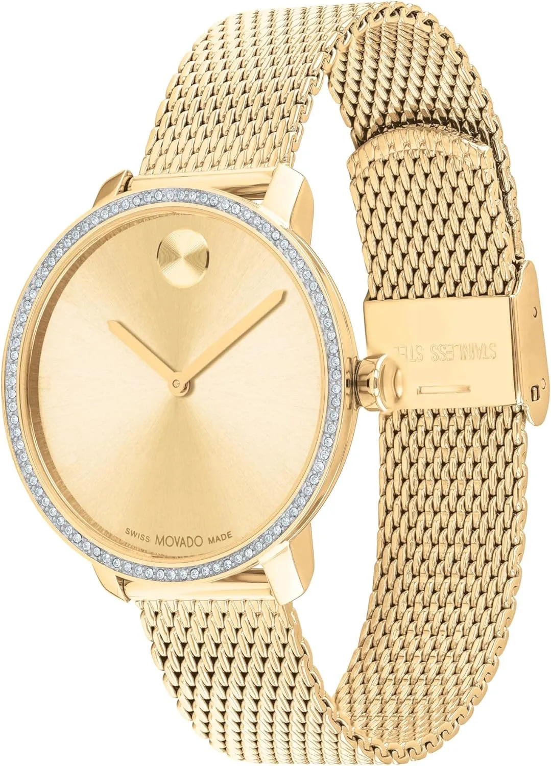 Movado Bold Shimmer Women's Watch - Swiss Quartz Movement, Sparkling Crystal Bezel, Mesh Bracelet - 3 ATM Water Resistance - Luxury Fashion Timepiece for Her - 34mm
