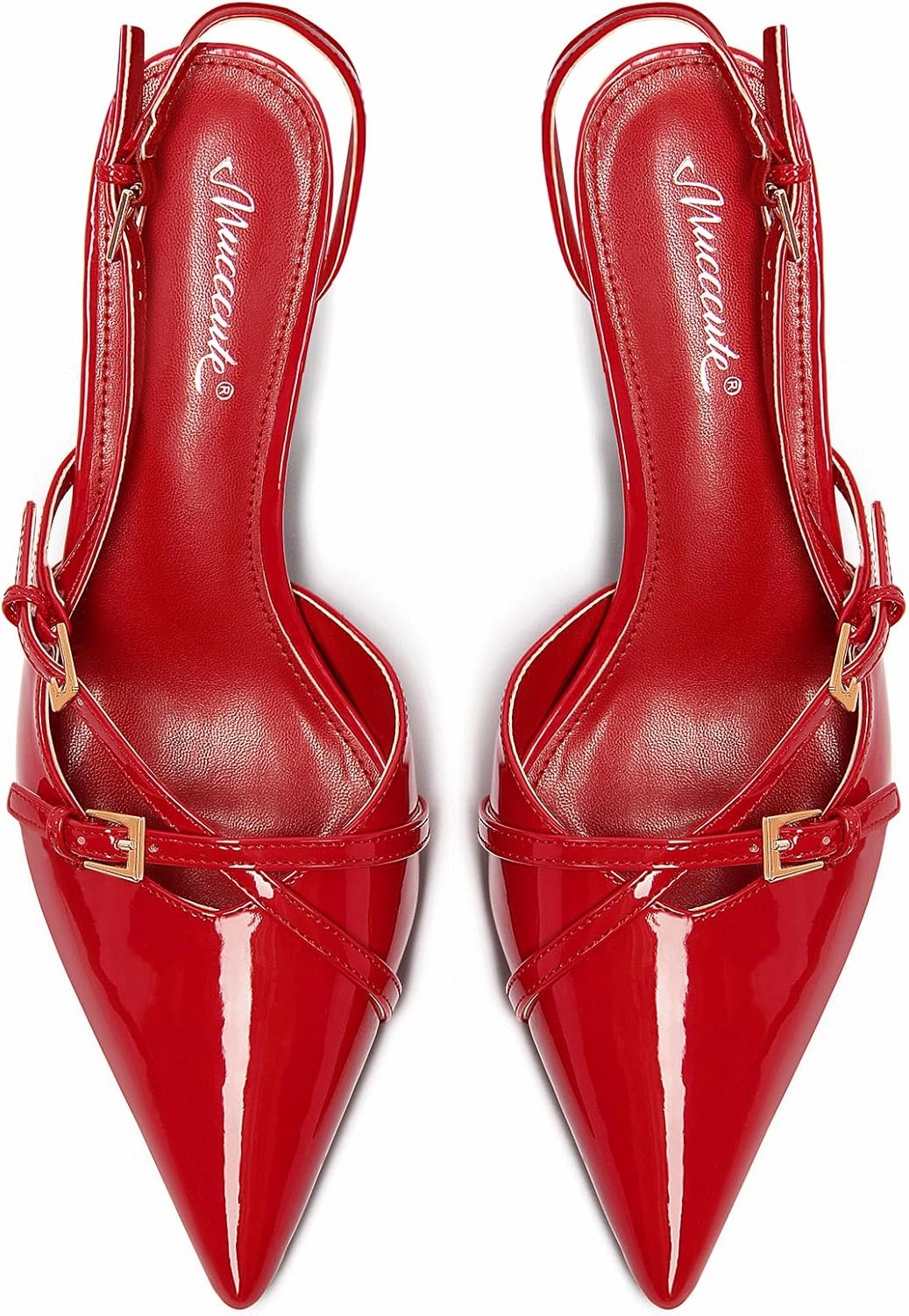 MUCCCUTE Kitten Heels for Women Pointed Toe Slingback Low Heels with Buckle Strap Heeled Pumps
