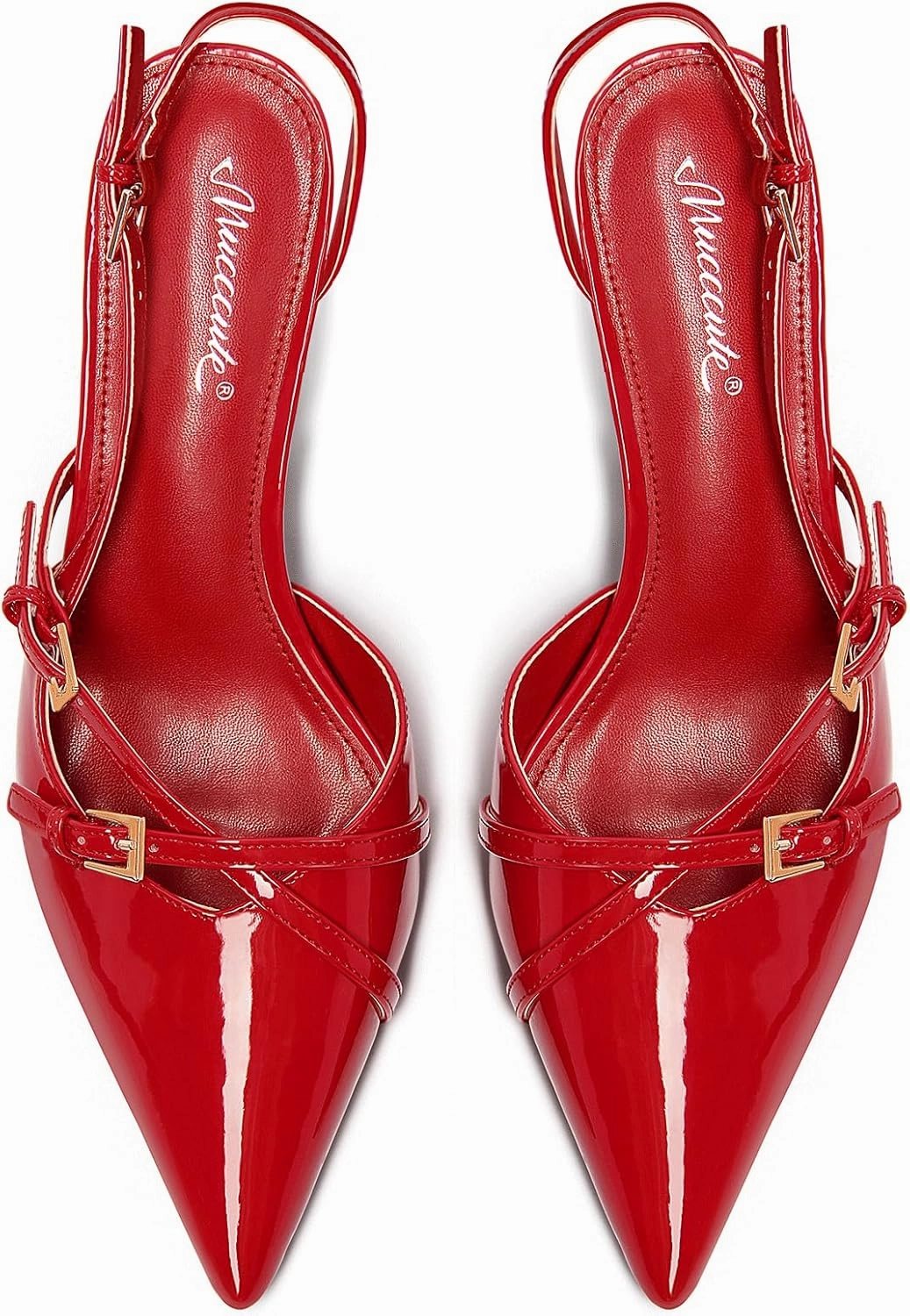 MUCCCUTE Kitten Heels for Women Pointed Toe Slingback Low Heels with Buckle Strap Heeled Pumps