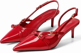 MUCCCUTE Kitten Heels for Women Pointed Toe Slingback Low Heels with Buckle Strap Heeled Pumps